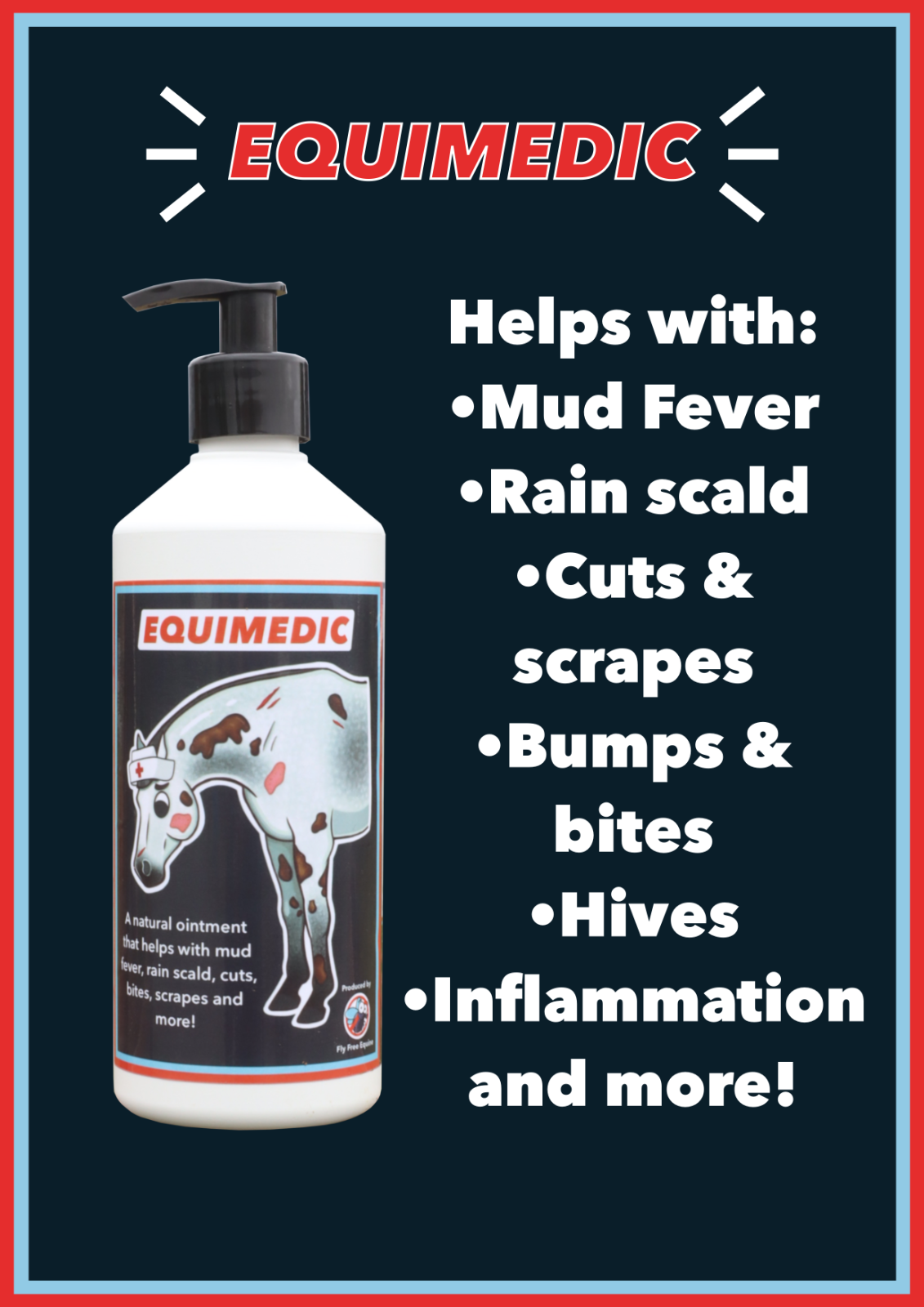 Equimedic First Aid - Mud Fever, Rainscald, Cuts. Aloe Vera/Tea Tree/Witch Hazel