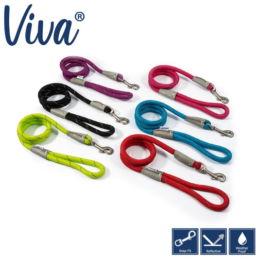 Ancol Rope Dog Lead Strong Viva Nylon Snap Trigger Hook Reflective