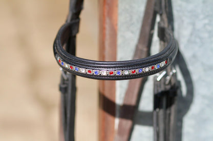 Leather Red/White/Blue Blingy Browband