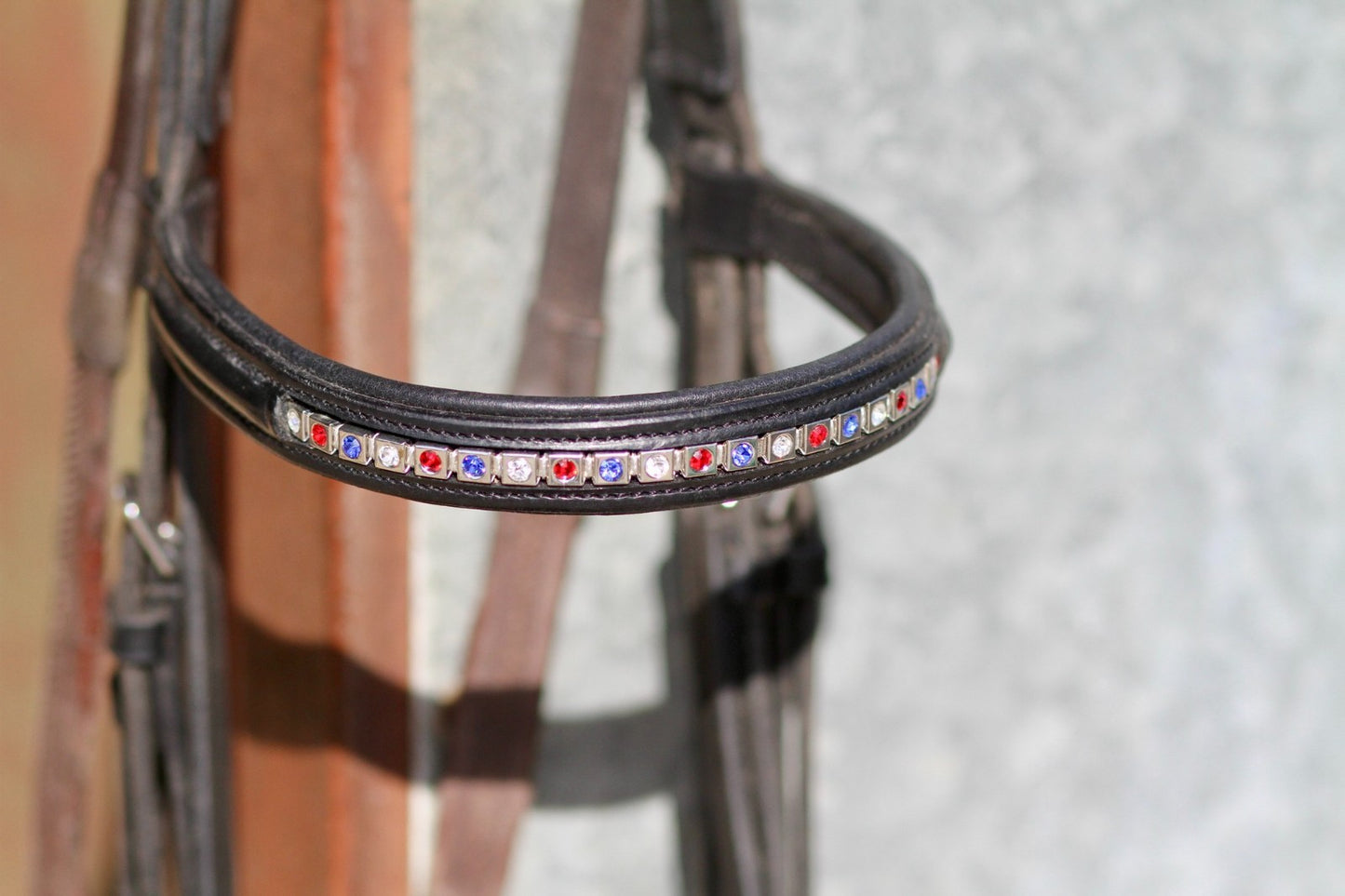 Leather Red/White/Blue Blingy Browband