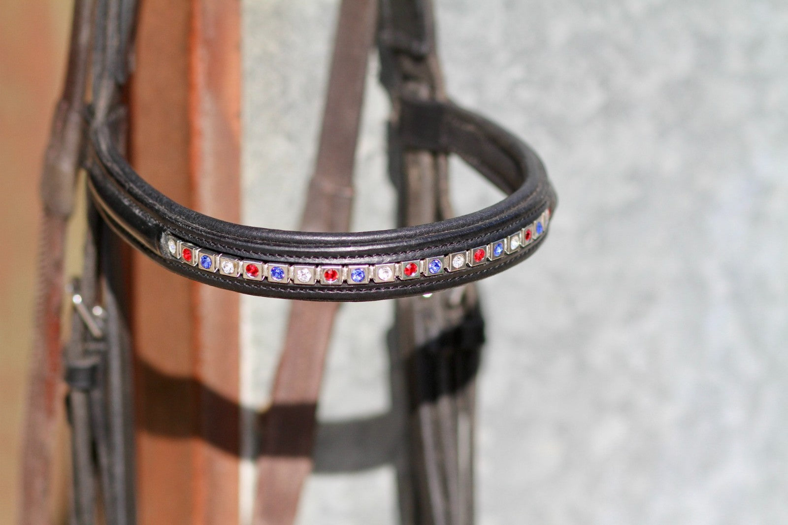 Leather Red/White/Blue Blingy Browband