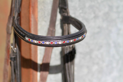 Leather Red/White/Blue Blingy Browband