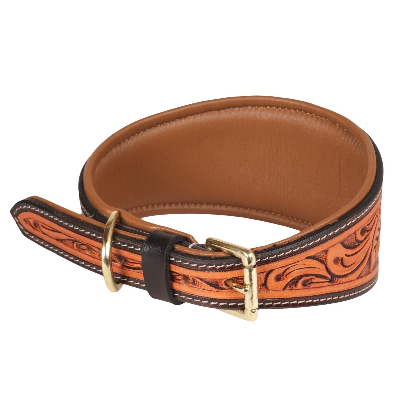 Hand Tooled Padded Brown Argentine Leather Whippet/Hound Collar