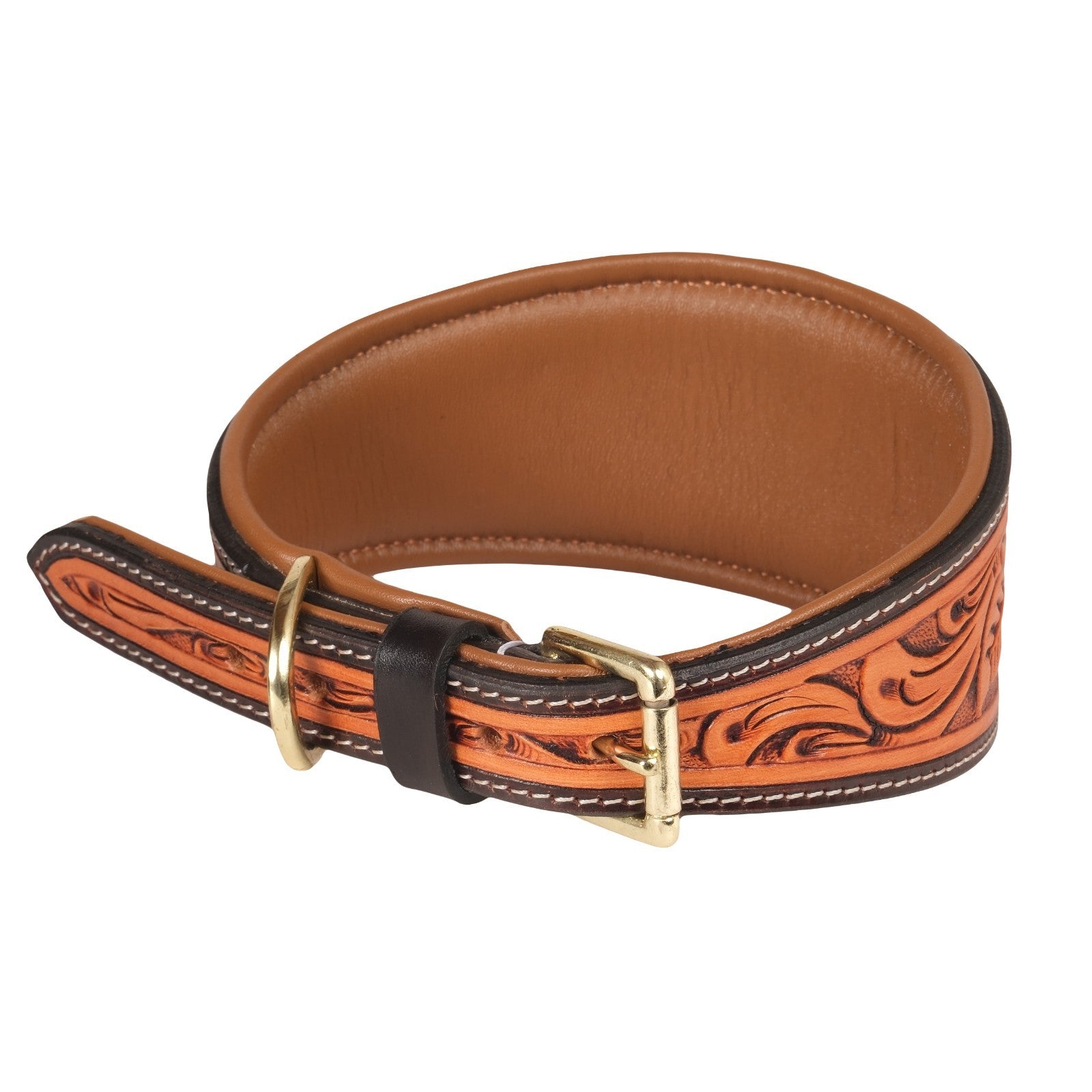 Hand Tooled Padded Brown Argentine Leather Whippet/Hound Collar