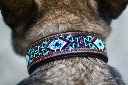 Padded Brown Leather Beaded Dog Collar