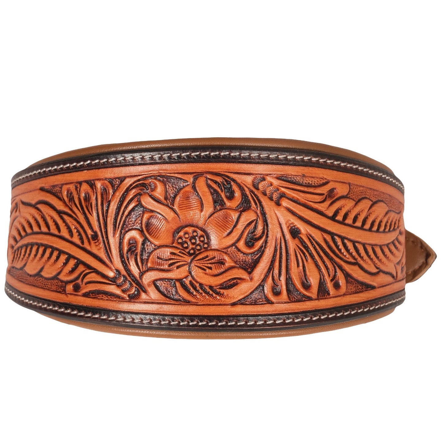 Hand Tooled Padded Brown Argentine Leather Whippet/Hound Collar