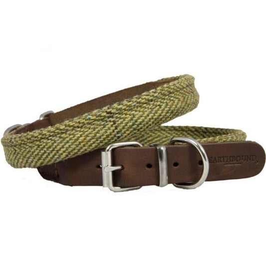 Earthbound Rolled Tweed Dog Collar - Green